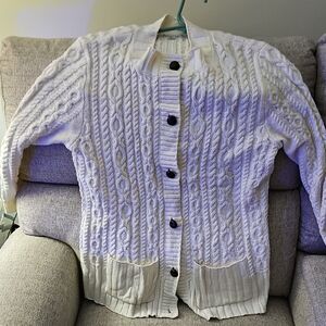 JohnPaulRichard White Cable Knit Cardigan Sweater